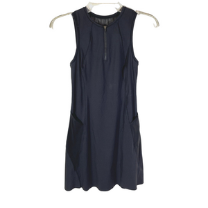Athleta Match Point Black Tennis Dress Pockets Mesh Back Stretch 1/4 Zip Sz XXS